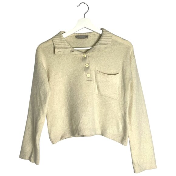 Everlane ReCashmere Button Mockneck Cashmere Blend Henley Cropped Sweater - Picture 2 of 10